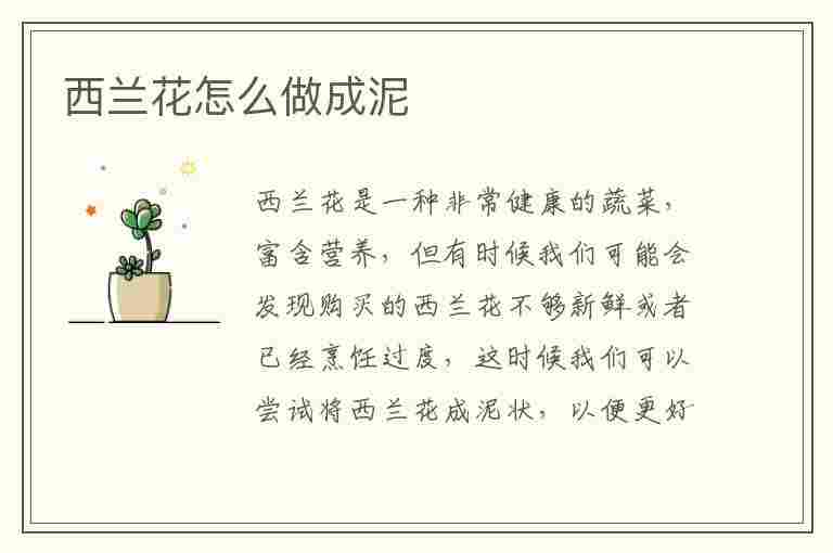 西兰花怎么做成泥(西兰花怎么做成泥给宝宝吃)